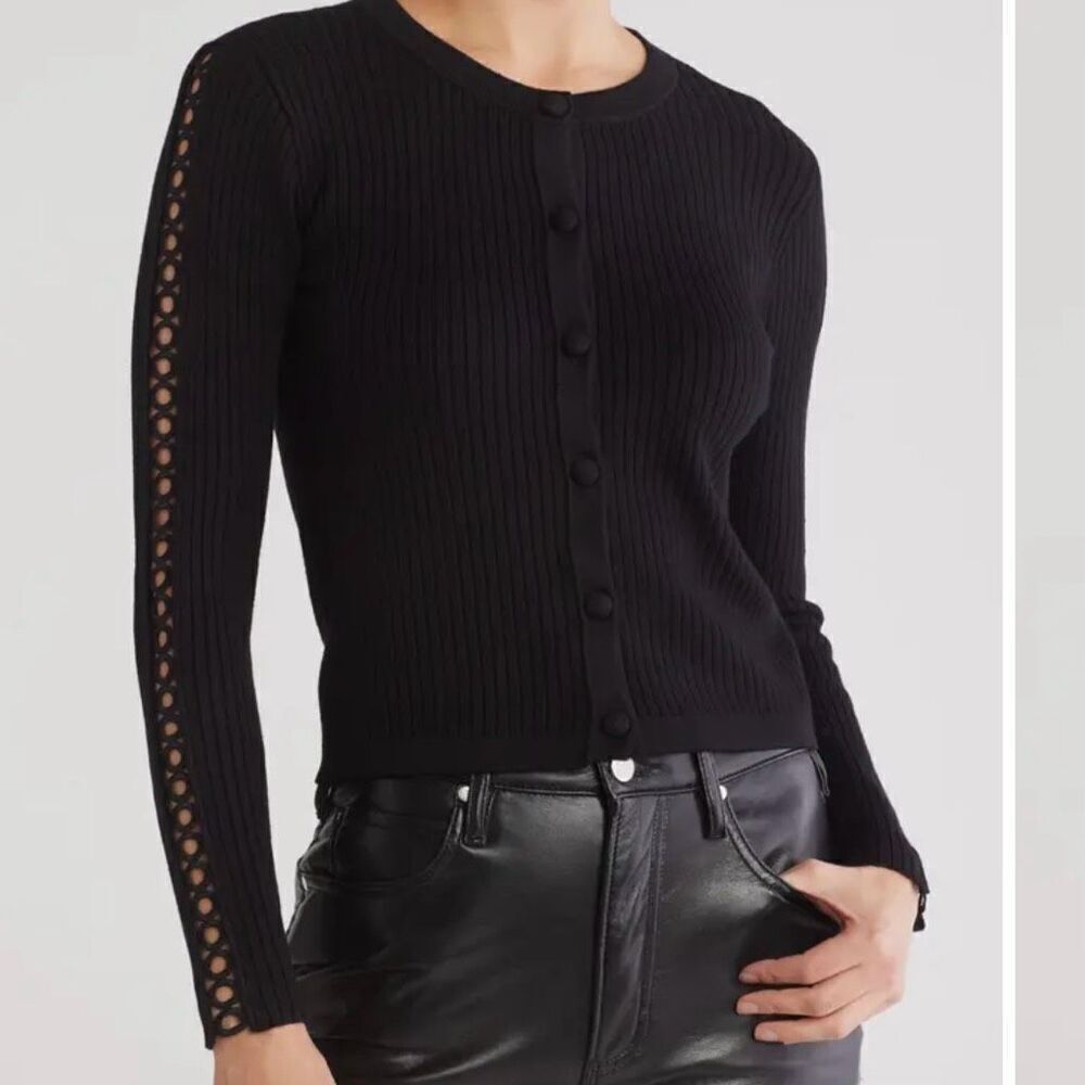 Jason Wu Circle Lace Trim Rib Knit Cardigan S